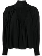 Isabel Marant Silk Stand-up Neck Gathered Blouse - Black