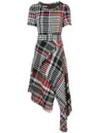Oscar De La Renta Checked Short Sleeve Asymmetric Dress - Black
