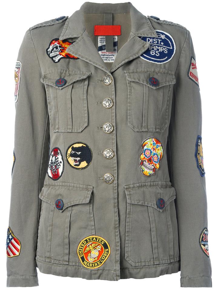 History Repeats Multi Patch Military Jacket, Women's, Size: 40, Green, Cotton