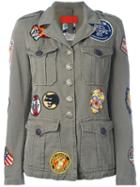 History Repeats Multi Patch Military Jacket, Women's, Size: 40, Green, Cotton