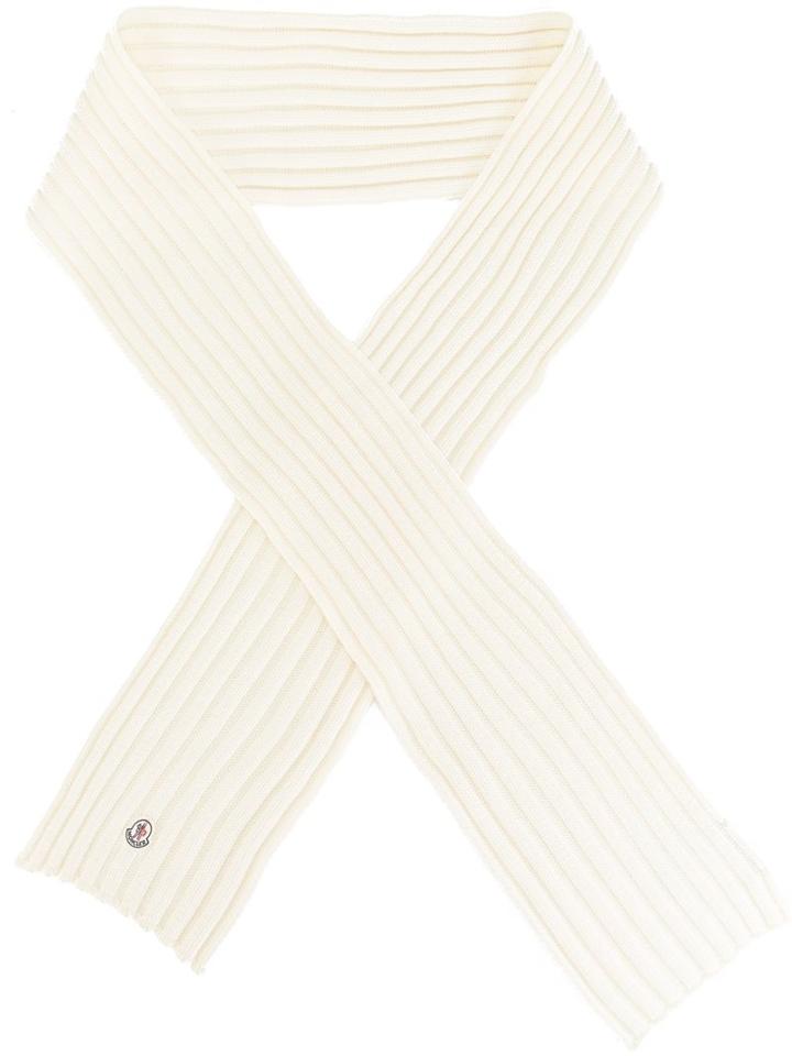 Moncler Ribbed Knit Scarf, Men's, Nude/neutrals, Virgin Wool