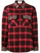 Gucci Studded Plaid Shirt, Women's, Size: 42, Red, Cotton/metal