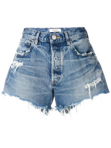 Moussy Distressed Denim Shorts - Blue