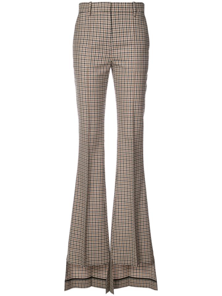 Vera Wang Checked Asymmetric Flared Trousers - Brown