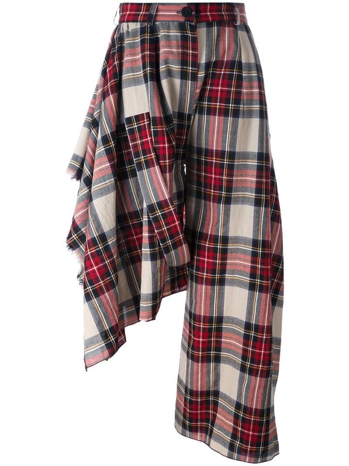 Area Di Barbara Bologna Asymmetrical Tartan Trousers, Women's, Size: Medium, Beige, Cotton/virgin Wool