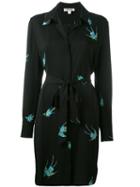 Diane Von Furstenberg Bird Print Shirt Dress, Women's, Size: 6, Black, Silk/spandex/elastane