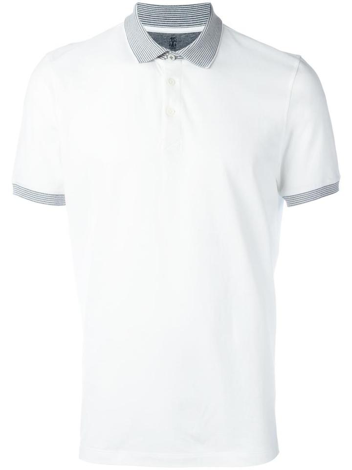 Brunello Cucinelli Striped Collar Polo Shirt, Men's, Size: Xl, White, Cotton