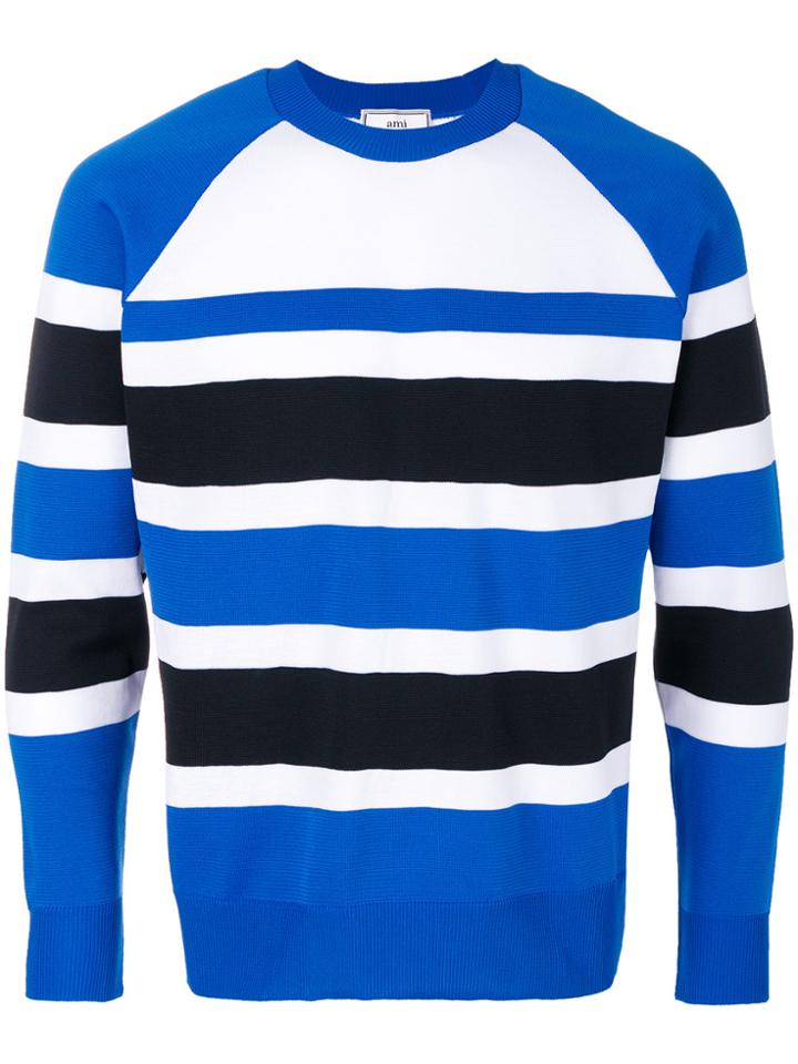 Ami Alexandre Mattiussi Raglan Sleeves Striped Sweater - Blue