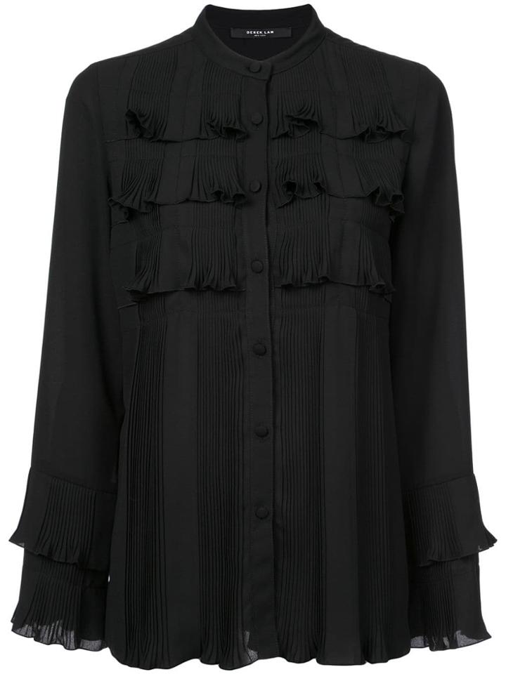 Derek Lam Pleated Button-down Shirt With Ruffle Detail - Black