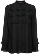 Derek Lam Pleated Button-down Shirt With Ruffle Detail - Black