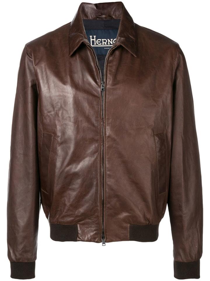 Herno Plain Leather Jacket - Brown