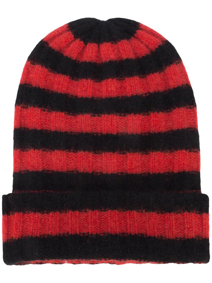 The Elder Statesman Striped Cashmere Beanie - Red