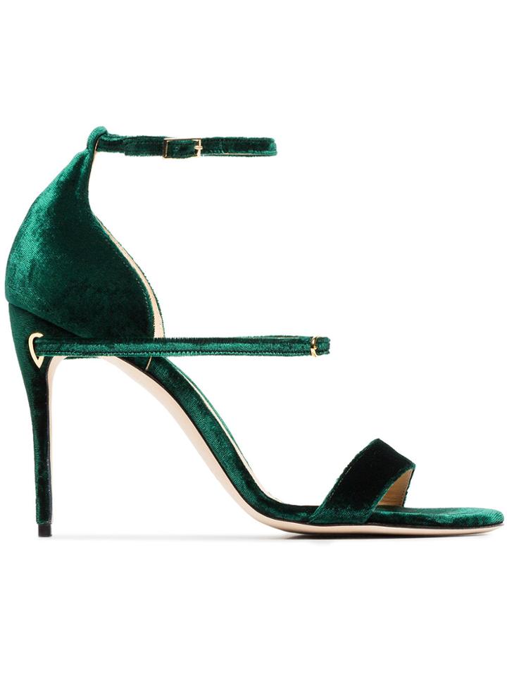 Jennifer Chamandi Emerald Green Rolando 105 Velvet Sandals