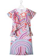 Emilio Pucci Junior Teen Star Print Ruffled Dress - White