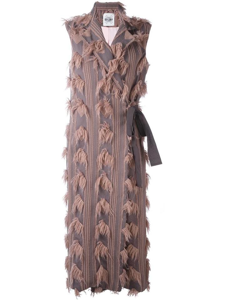 Si Jay Sleeveless Fringed Detail Coat, Women's, Size: 44, Pink/purple, Acrylic/viscose/wool/polyamide
