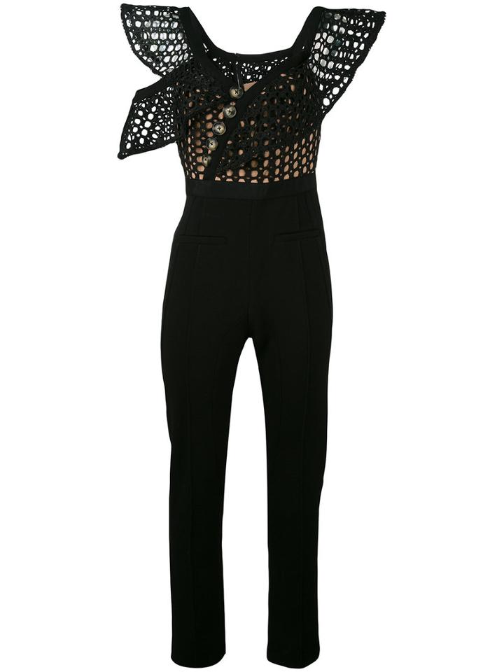 Self-portrait - Cut-out Detail Jumpsuit - Women - Polyester/spandex/elastane/viscose - 10, Women's, Black, Polyester/spandex/elastane/viscose