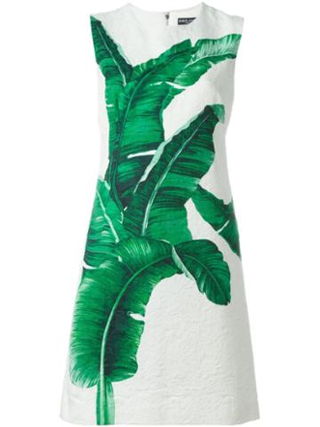 Dolce & Gabbana Banana Leaf Print Dress, Women's, Size: 44, Green, Cotton/silk/spandex/elastane