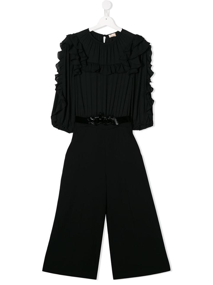 Elisabetta Franchi La Mia Bambina Teen Ruffle Trim Jumpsuit - Black