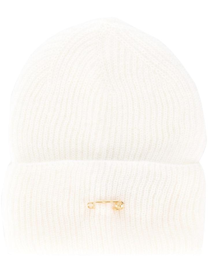 Versace Safety-pin Ribbed Beanie - White