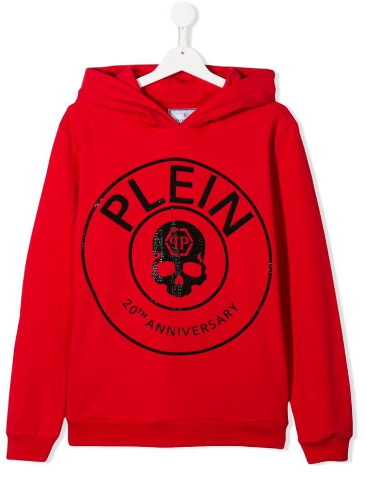 Philipp Plein Junior Printed Logo Hooded Sweatshirt - Red