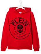 Philipp Plein Junior Printed Logo Hooded Sweatshirt - Red