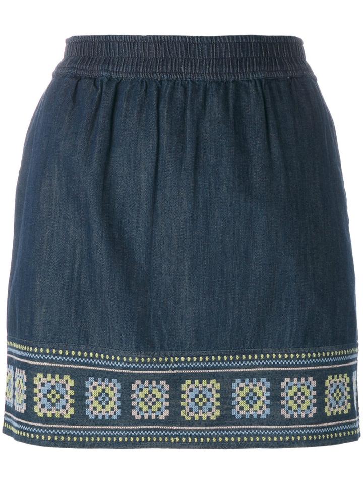 Vanessa Bruno Athé - Embroidered Denim Skirt - Women - Cotton/polyester - 40, Women's, Blue, Cotton/polyester