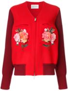 Ms Min Embellished Roses V-neck Jacket, Women's, Size: 4, Red, Polyamide/virgin Wool