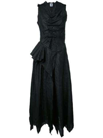 Aganovich Draped Buttoned Midi Dress, Women's, Size: 36, Black, Linen/flax