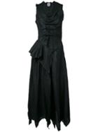 Aganovich Draped Buttoned Midi Dress, Women's, Size: 36, Black, Linen/flax