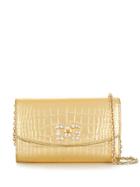 Dolce & Gabbana Crocodile Effect Metallic Shoulder Bag - Gold