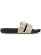 Versace Jeans Striped Logo Embossed Slides - Nude & Neutrals