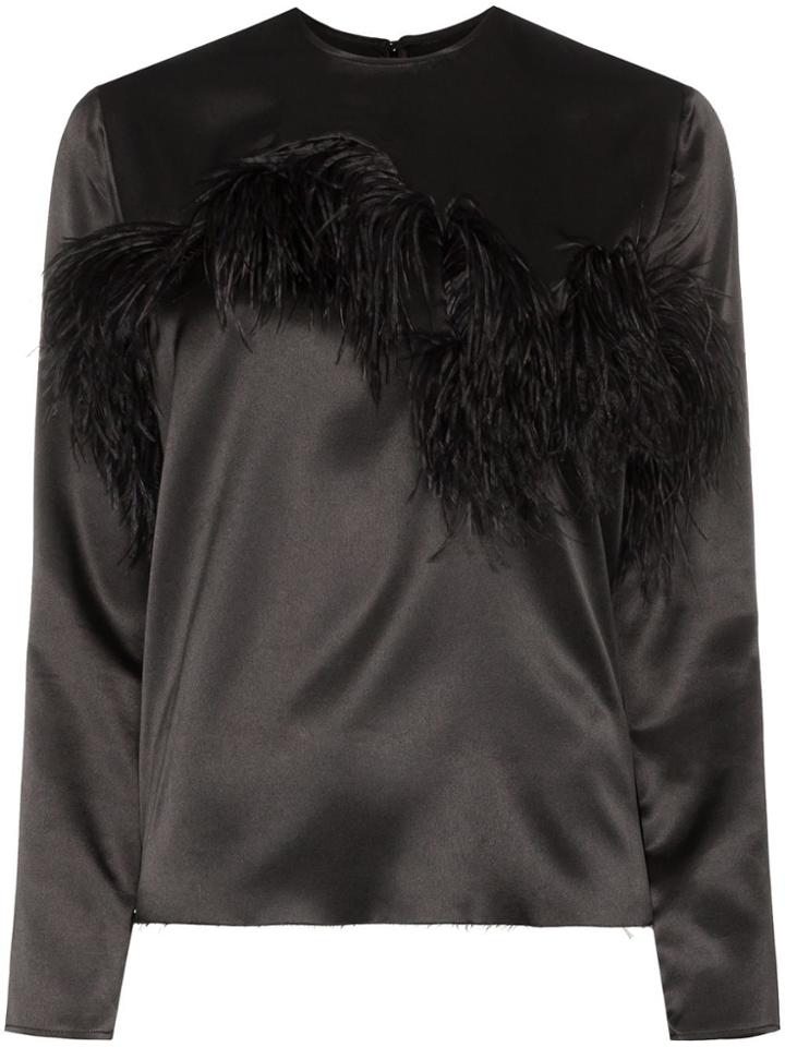 Marques'almeida Feather-trimmed Satin Blouse - Black