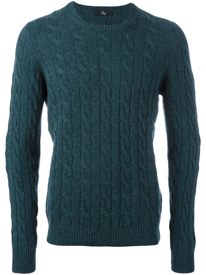 Fay Cable Knit Jumper, Men's, Size: 52, Green, Viscose/cashmere/virgin Wool