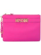 Moschino Logo Strap Clutch, Women's, Pink/purple, Leather