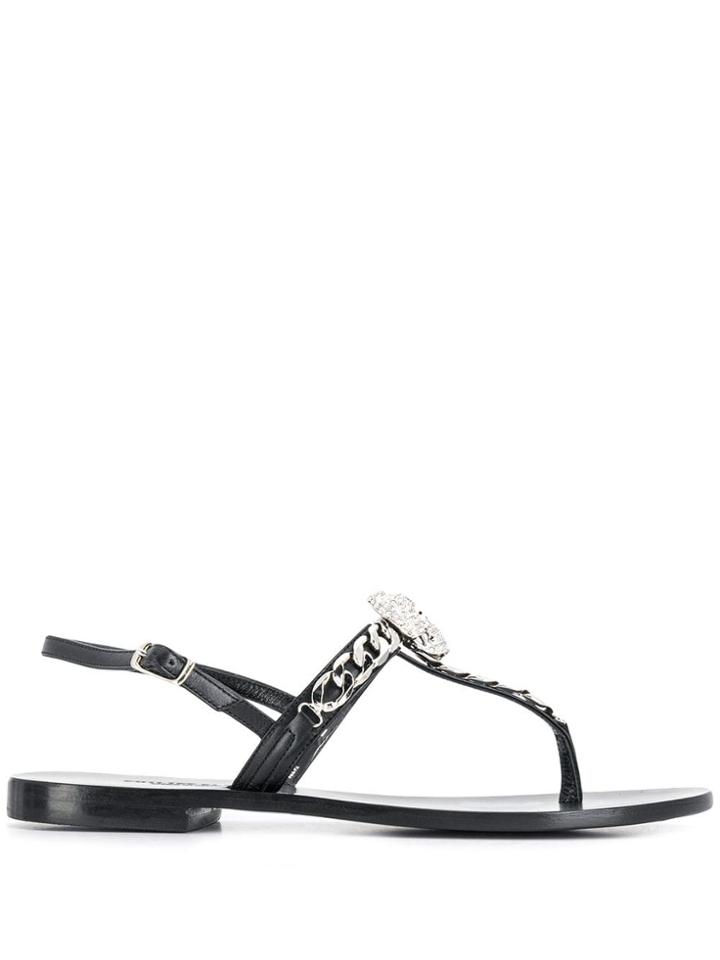 Philipp Plein Skull Chain Strap Sandals - Black