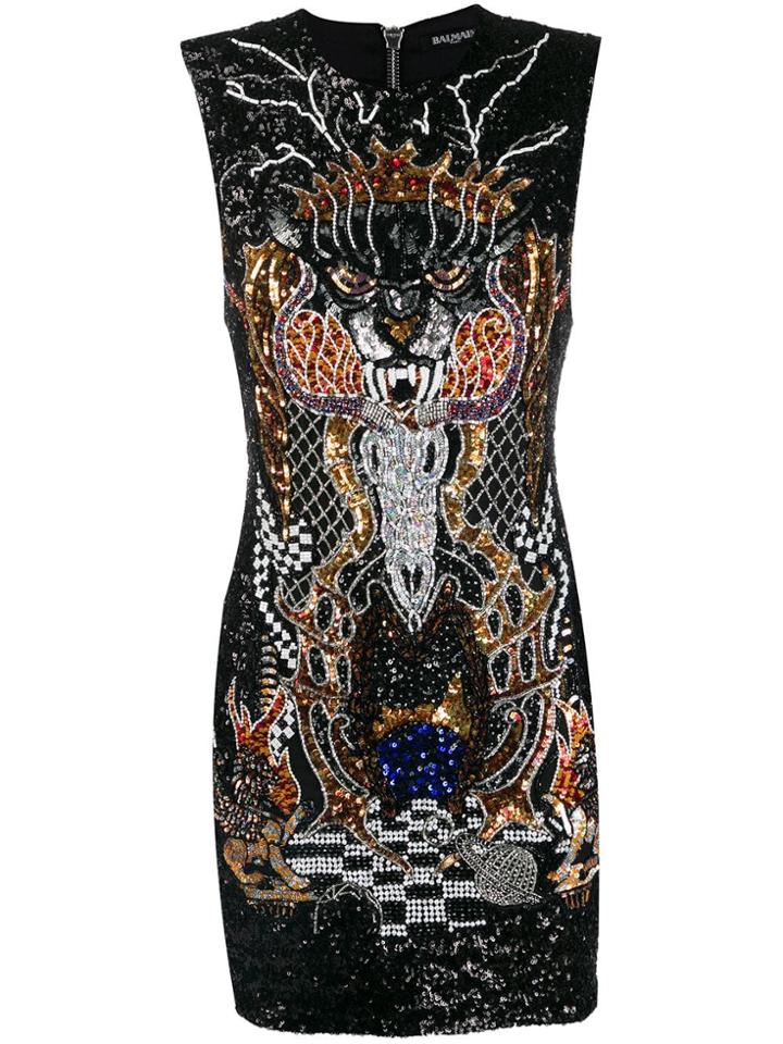 Balmain Sequin Embellished Mini Dress - Black