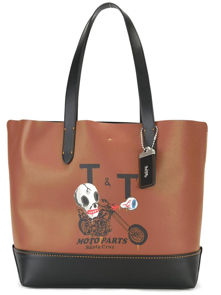 Coach Skull Print Saddle Tote, Men's, Brown, Leather