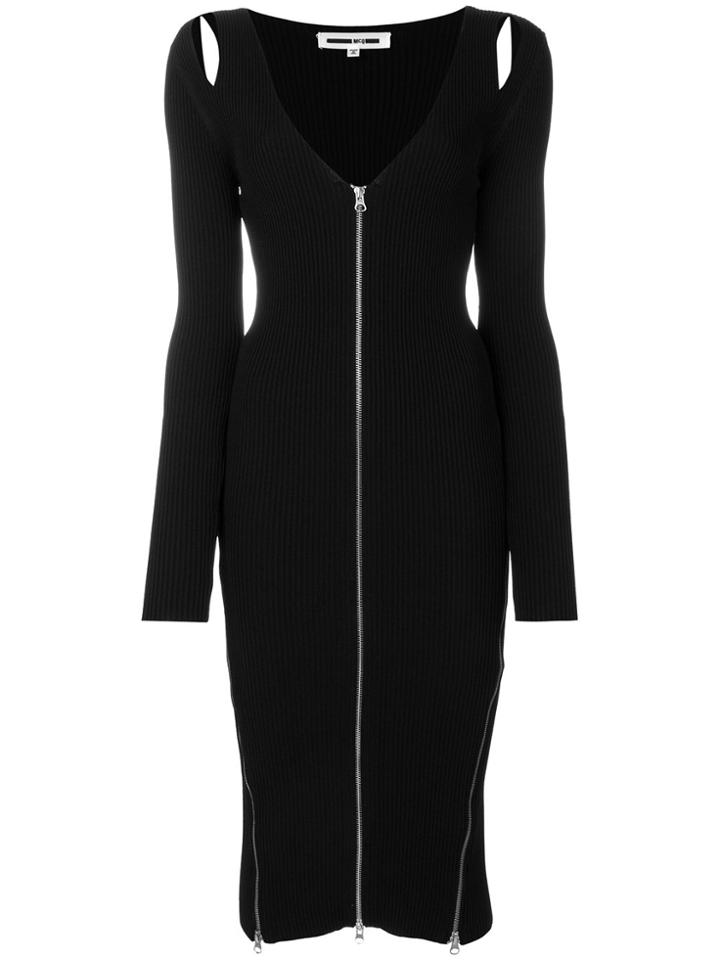 Mcq Alexander Mcqueen V-neck Cut-out Zipped Dress - Black