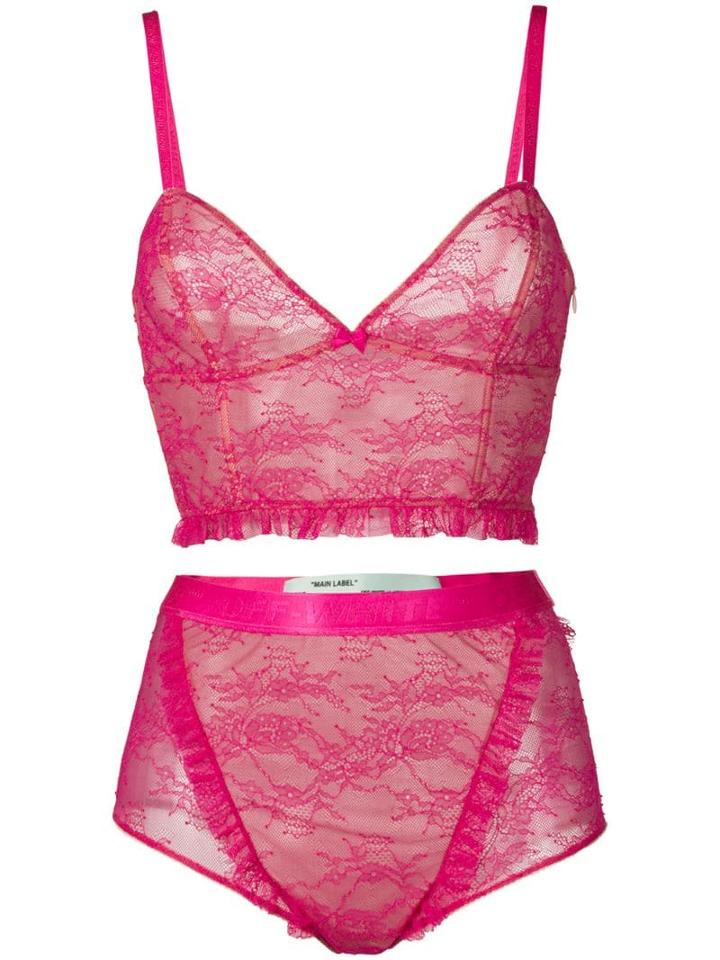 Off-white Two-piece Lace Set - Pink