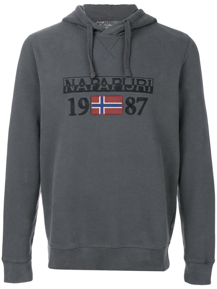 Napapijri Logo Embroidered Hoody - Grey