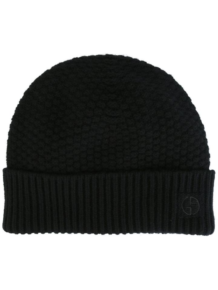 Giorgio Armani Ribbed Beanie, Men's, Black, Cashmere