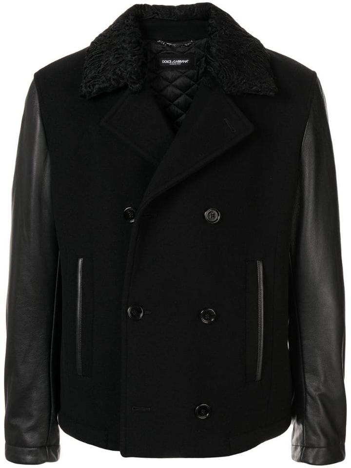 Dolce & Gabbana Contrast Sleeve Peacoat - Black