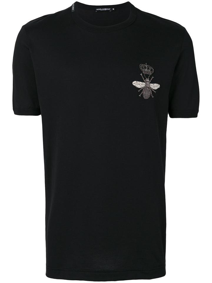 Dolce & Gabbana - Crowned Bee Appliqué T-shirt - Men - Silk/cotton/polyester/viscose - 52, Black, Silk/cotton/polyester/viscose