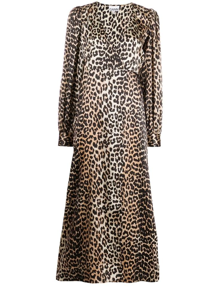 Ganni Animal Print Flared Dress - Neutrals