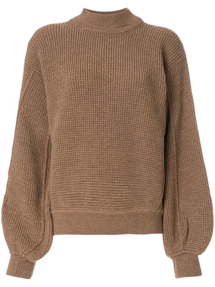 Maison Flaneur Oversized Puff Sleeve Jumper - Brown