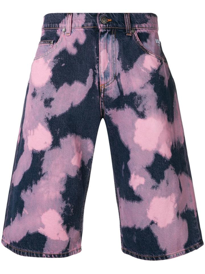 Msgm Tie Dye-print Denim Shorts - Blue