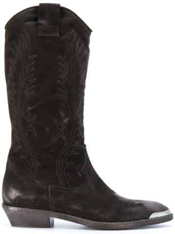 Fausto Zenga Embroidered Cowboy Boots - Brown