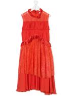 Elisabetta Franchi La Mia Bambina Lace Panelled Dress - Red