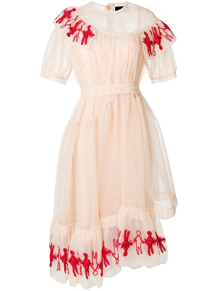 Simone Rocha Embroidered Midi Dress - Nude & Neutrals