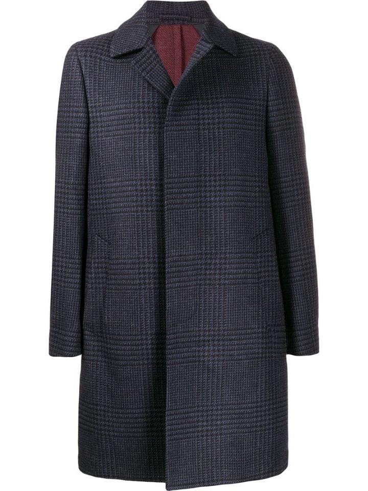 Dell'oglio Herringbone Check Coat - Blue